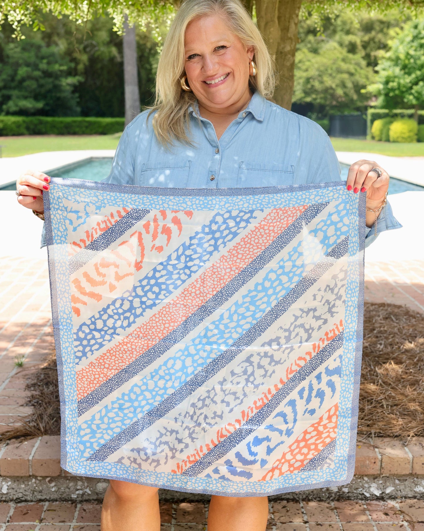 Caroline Hill - Mara Animal Print Scarf Blue Orange: Default Caroline Hill
