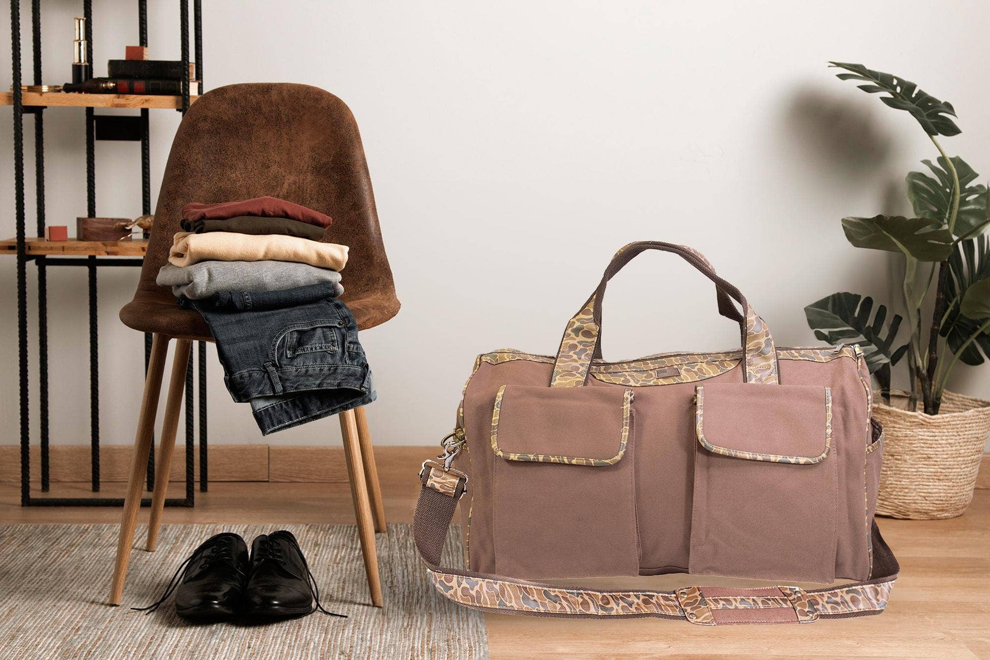 Zep-Pro - Shot Shell Brown Waxed Canvas Old School Camo Weekender Bag.: Brown/Tan Zep-Pro