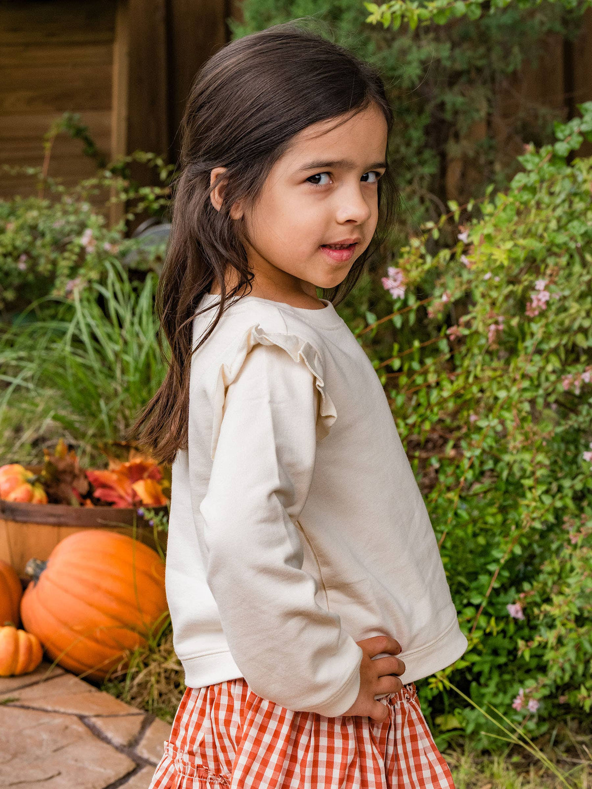 RuffleButts + RuggedButts - Girls Ivory Knit Flutter Sweatshirt: Off-White / 8 RuffleButts + RuggedButts