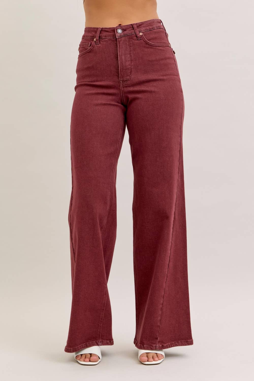 Judy Blue Jeans - HW Retro Wide With Twisted Seams: BURGUNDY / 5(27) Judy Blue Jeans