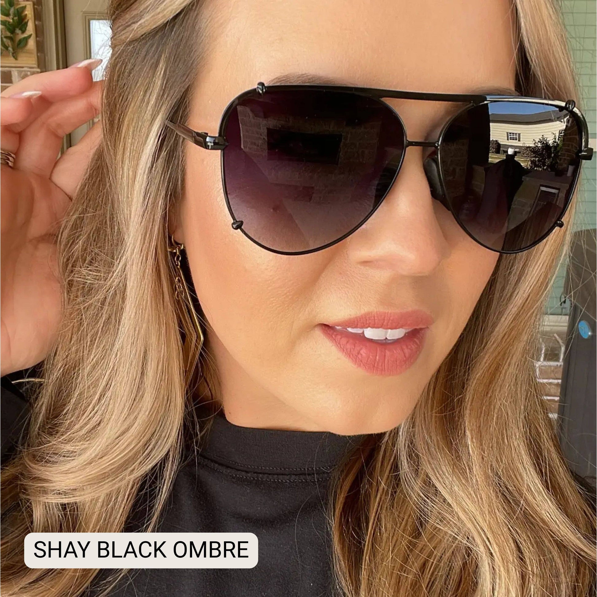 DAX Eyewear - SHAY - Women's Polarized Large Hair Friendly Aviator: Black Ombré DAX Eyewear