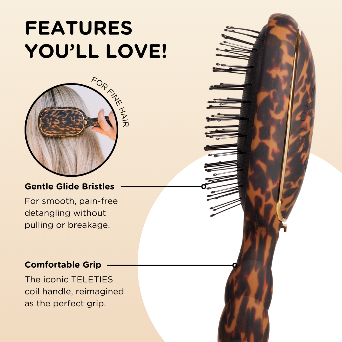 TELETIES - Detangler Brush |Tortoise| Fine TELETIES