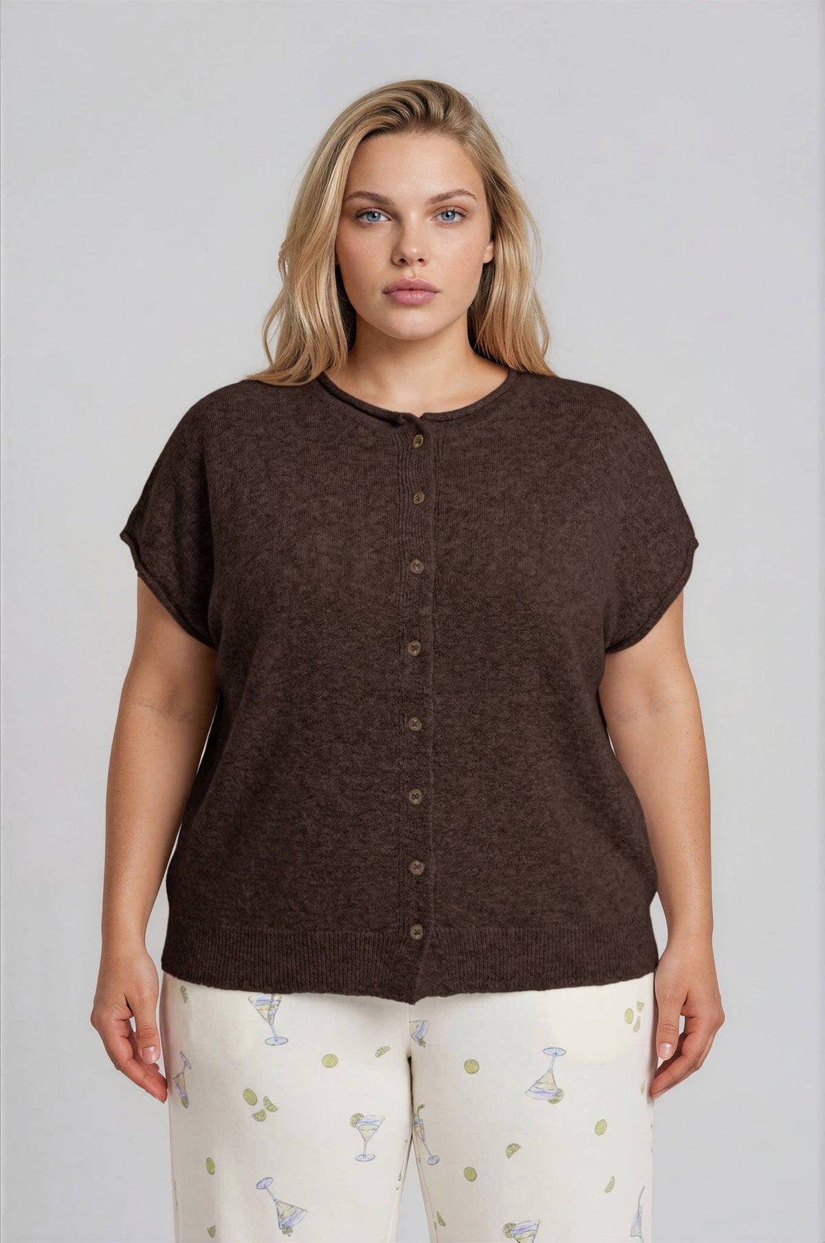 Blu Pepper - PLUS RAW EDGE SLEEVELESS LIGHTWEIGHT CARDIGAN: CHOCOLATE BROWN Blu Pepper