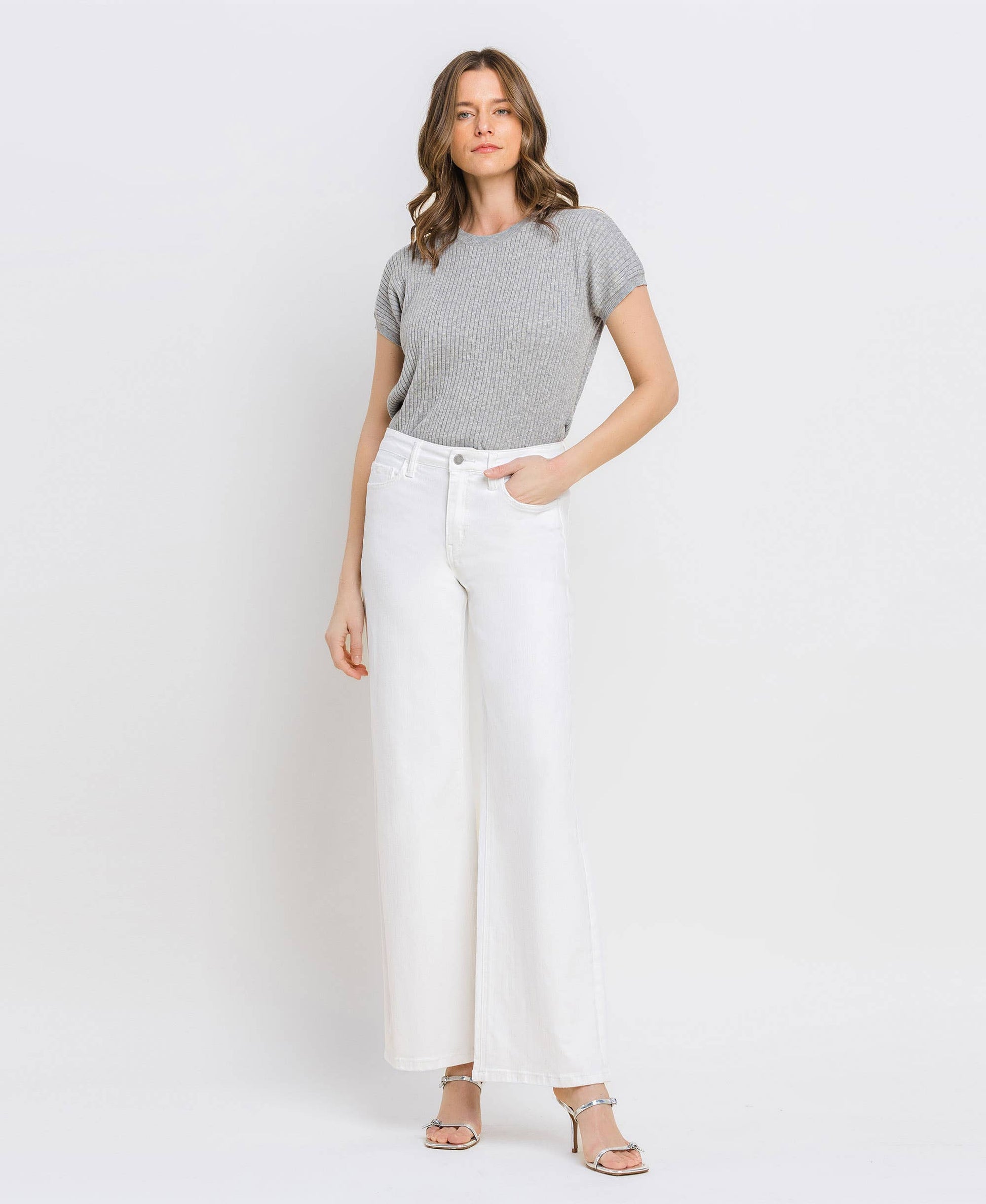 VERVET by FLYING MONKEY - HIGH RISE WIDE LEG JEANS T6393WH: OPTIC WHITE / 29 VERVET by FLYING MONKEY