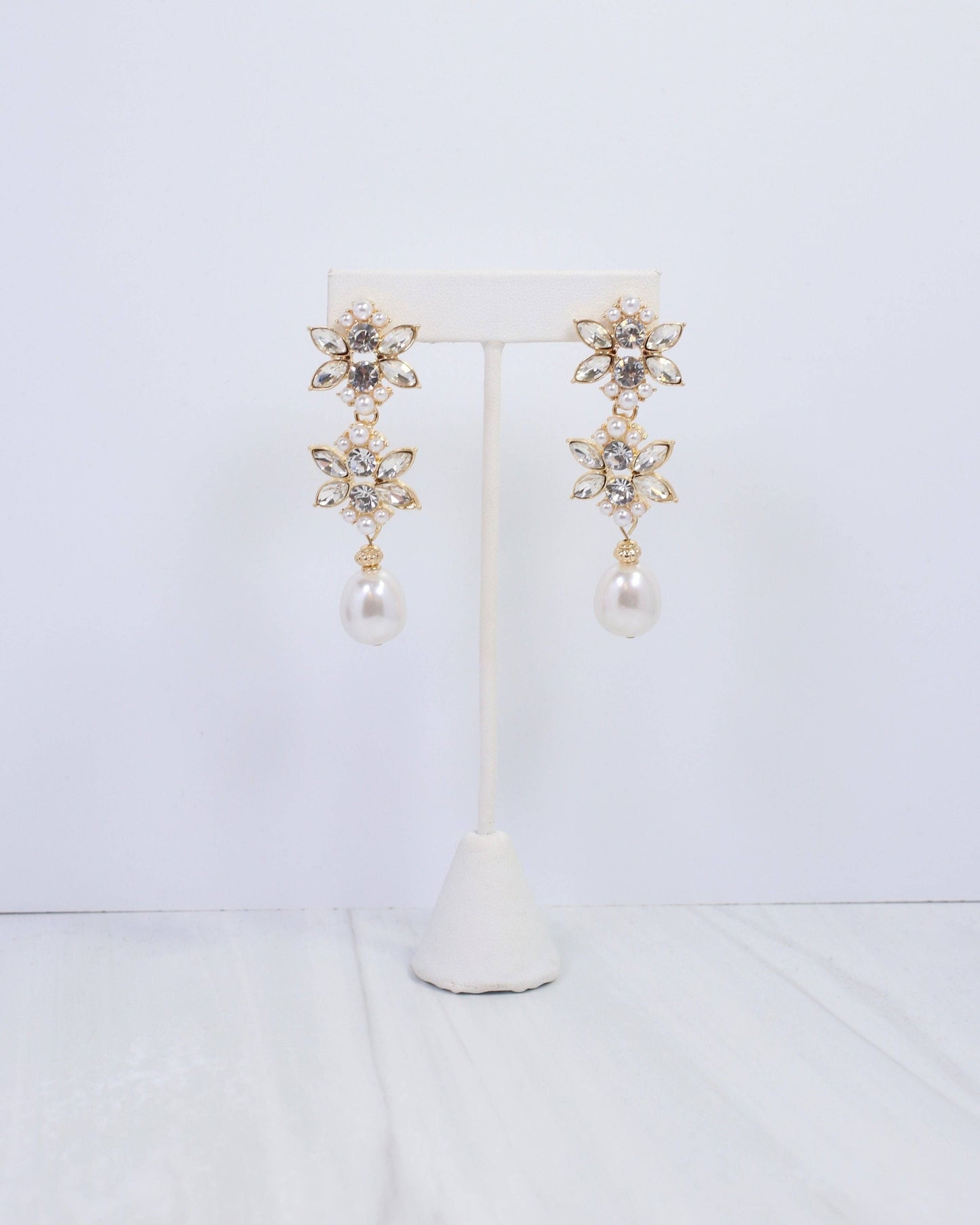 Caroline Hill - Rosebery Crystal and Pearl Drop Earring Gold: Default Caroline Hill