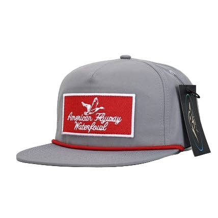American Flyway Waterfowl - Throwback Vintage Rope Hat Grey with Patch and Red Rope American Flyway Waterfowl
