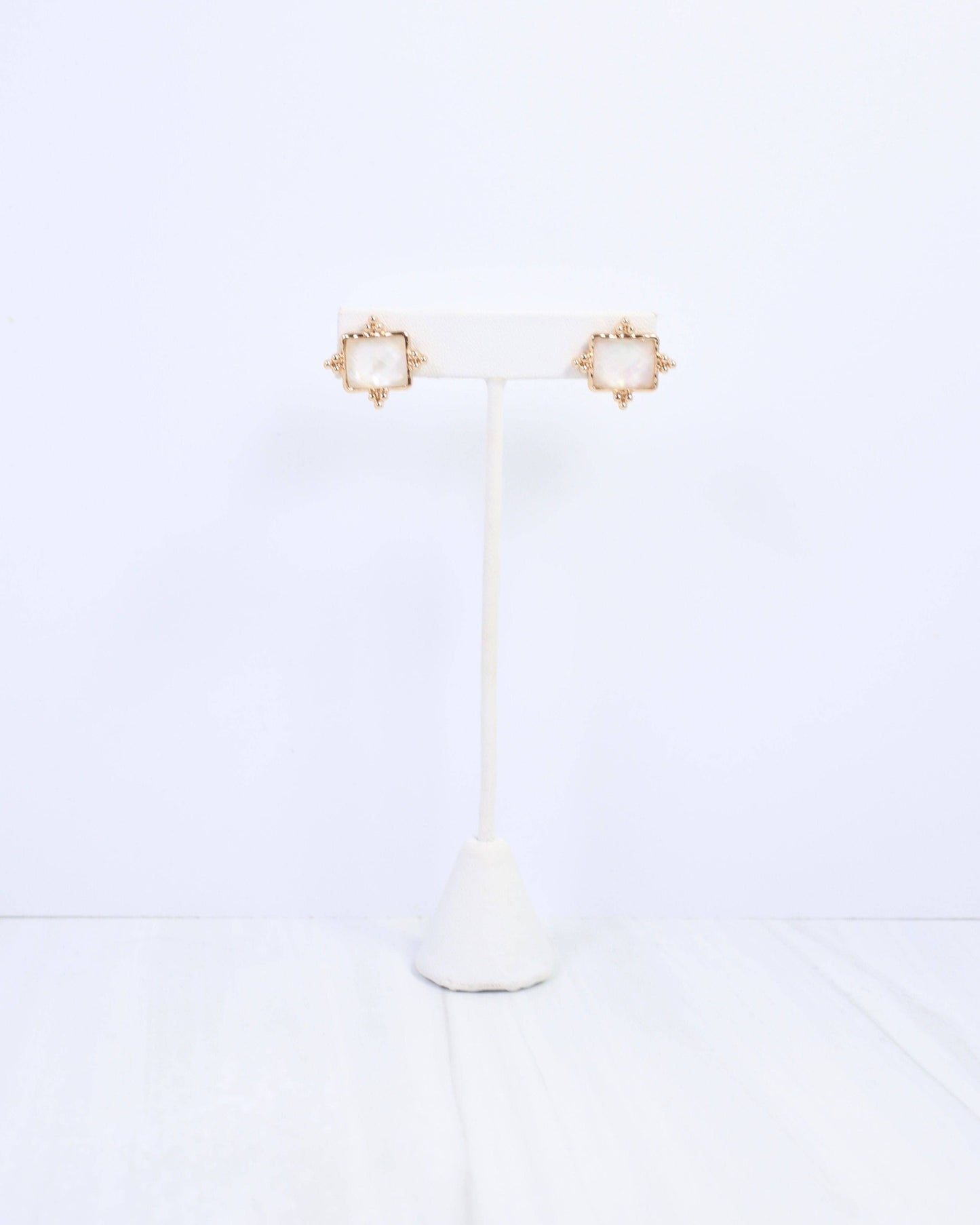 Caroline Hill - Kerang Square Facited Stud Earring White: Default Caroline Hill
