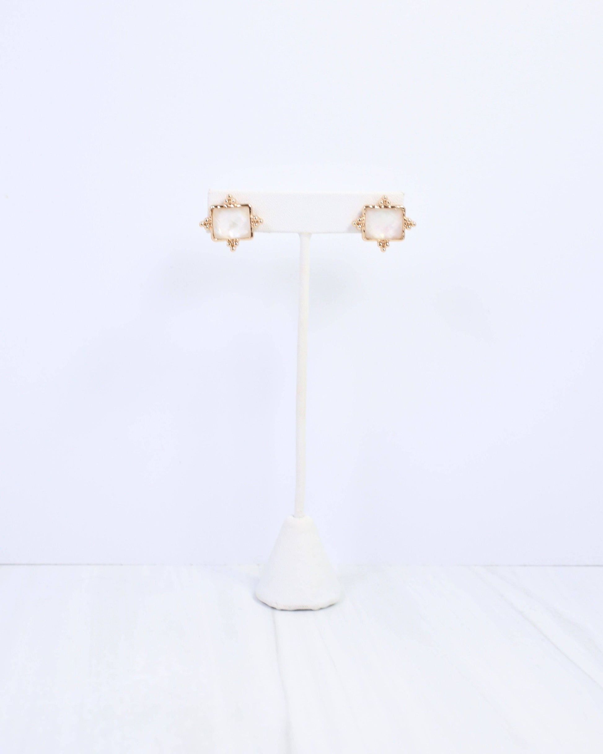 Caroline Hill - Kerang Square Facited Stud Earring White: Default Caroline Hill