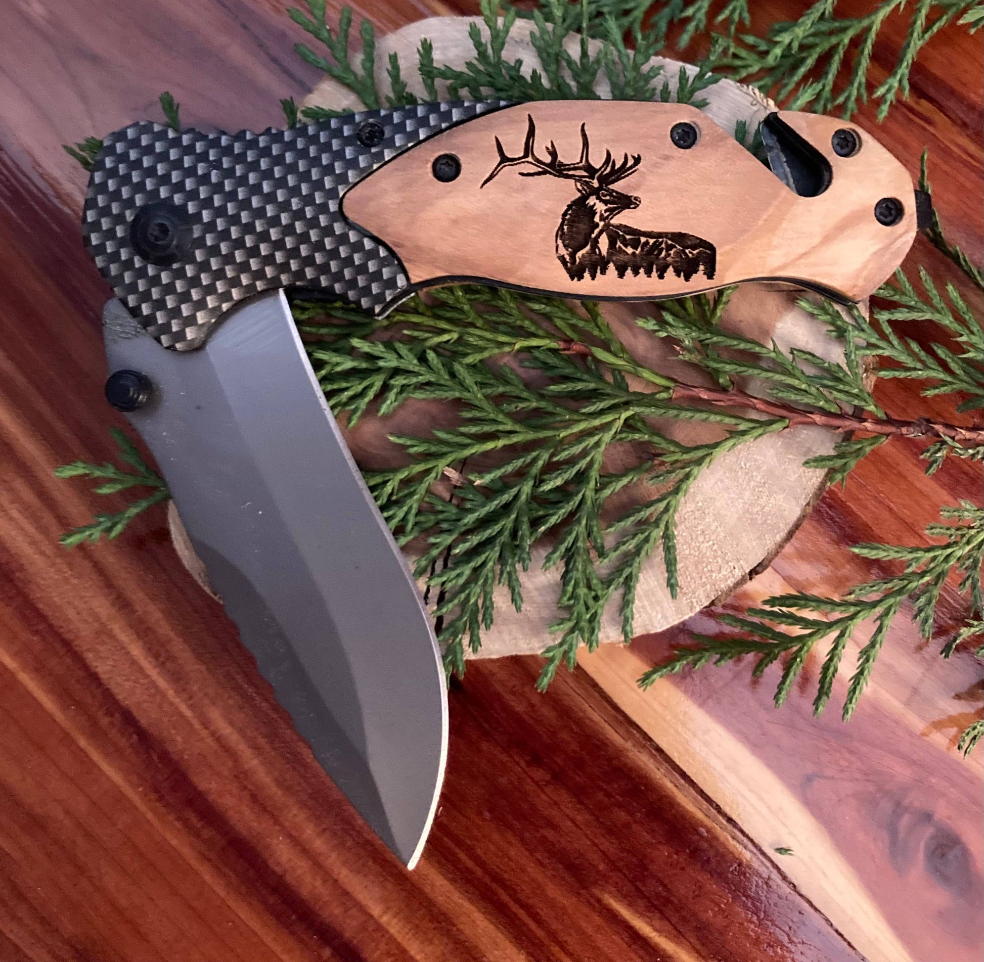 Quail Tail Laser Art - Elk Majestic Knife Quail Tail Laser Art