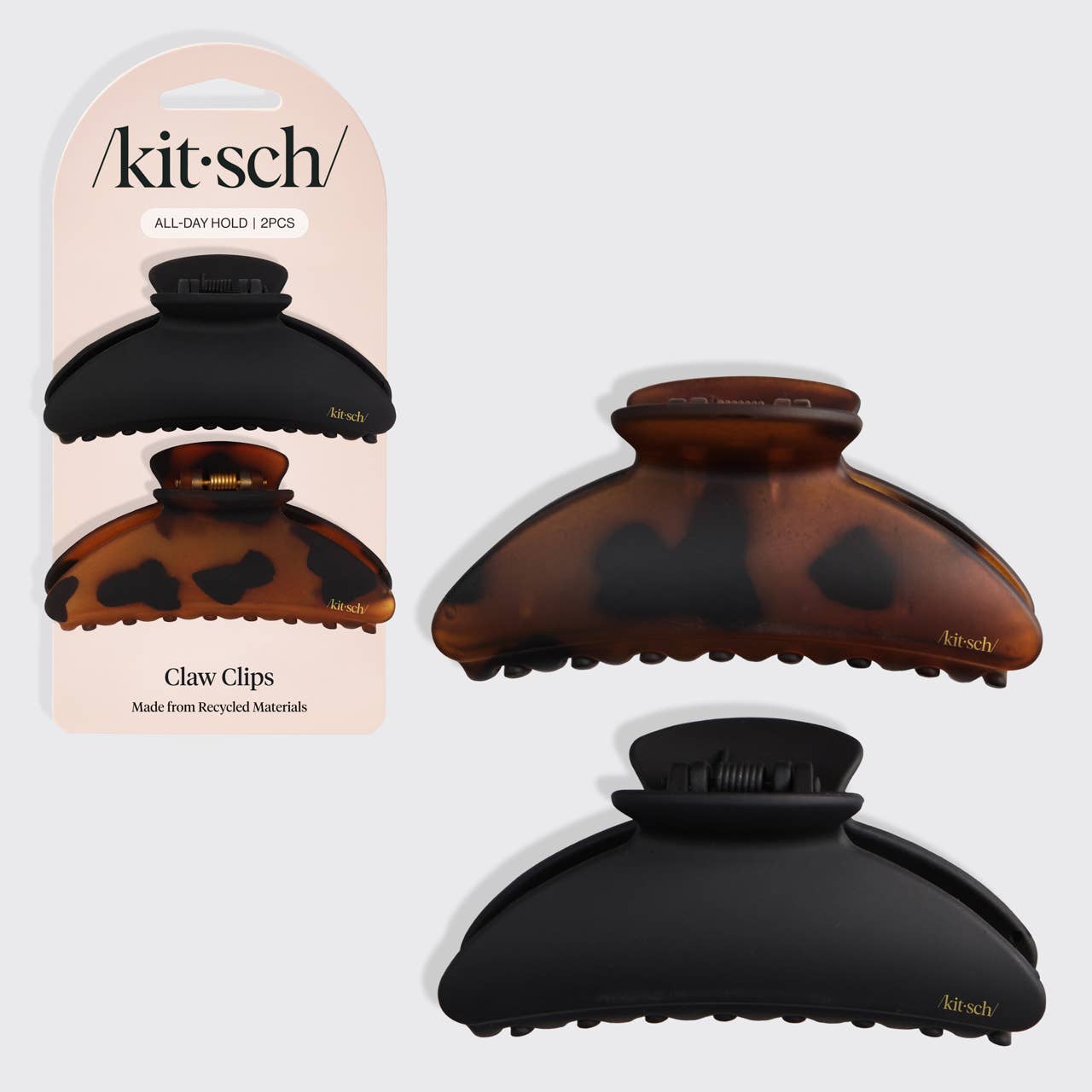 KITSCH - Recycled Plastic Medium Claw Clips 2pc - Black & Tort KITSCH