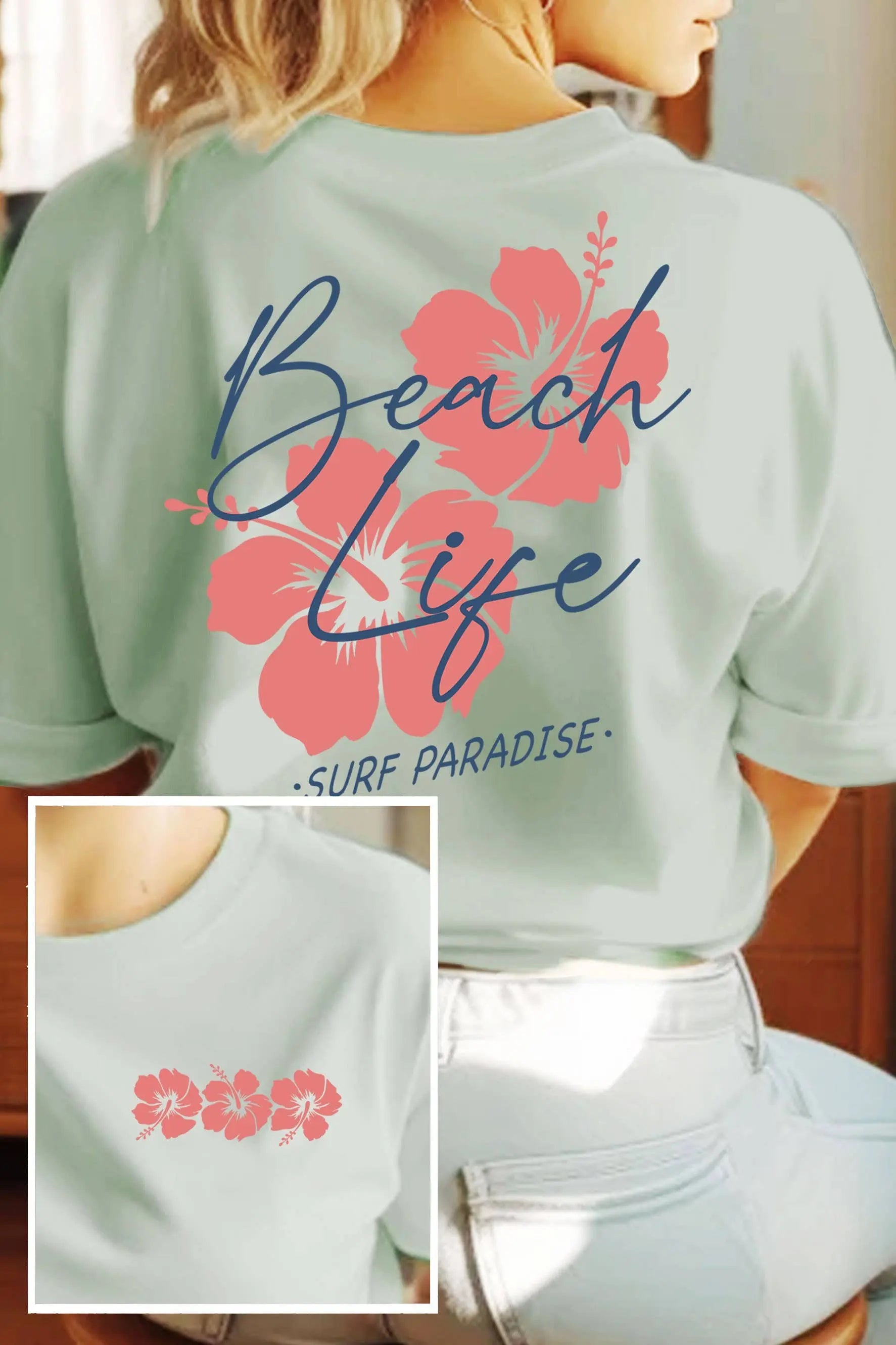 Rustee Clothing - BEACH LIFE HIBISCUS FRONT&BACK GRAPHIC TSHIRTS Rustee Clothing