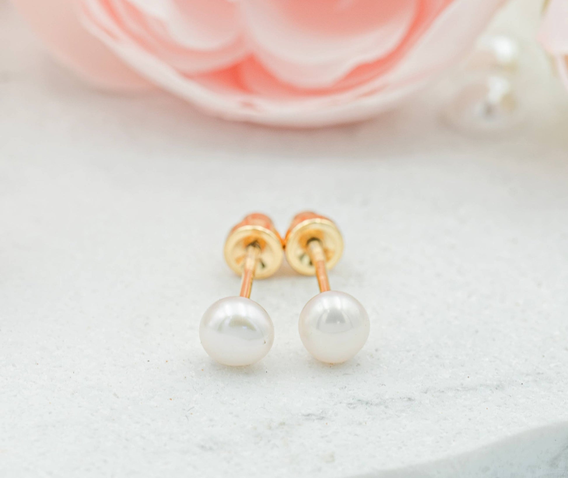 Cherished Moments - 14K Gold-Plated White Pearl Earrings with Screw Backs Cherished Moments