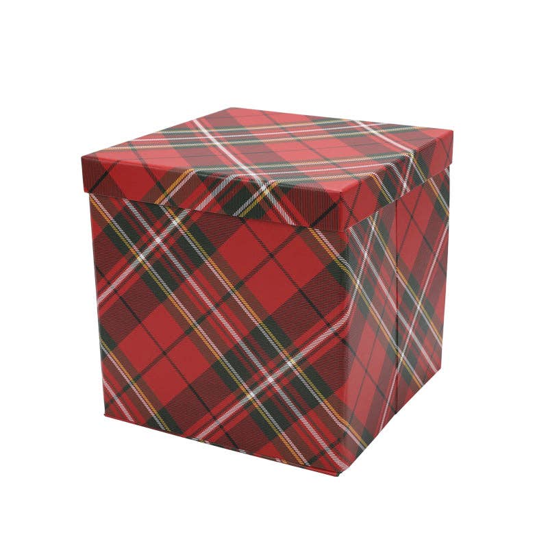 LA Ribbons Wholesale - 9"x9"x9" Collapsable Holiday Gift Box w/ Removable Lid|Plaid LA Ribbons Wholesale