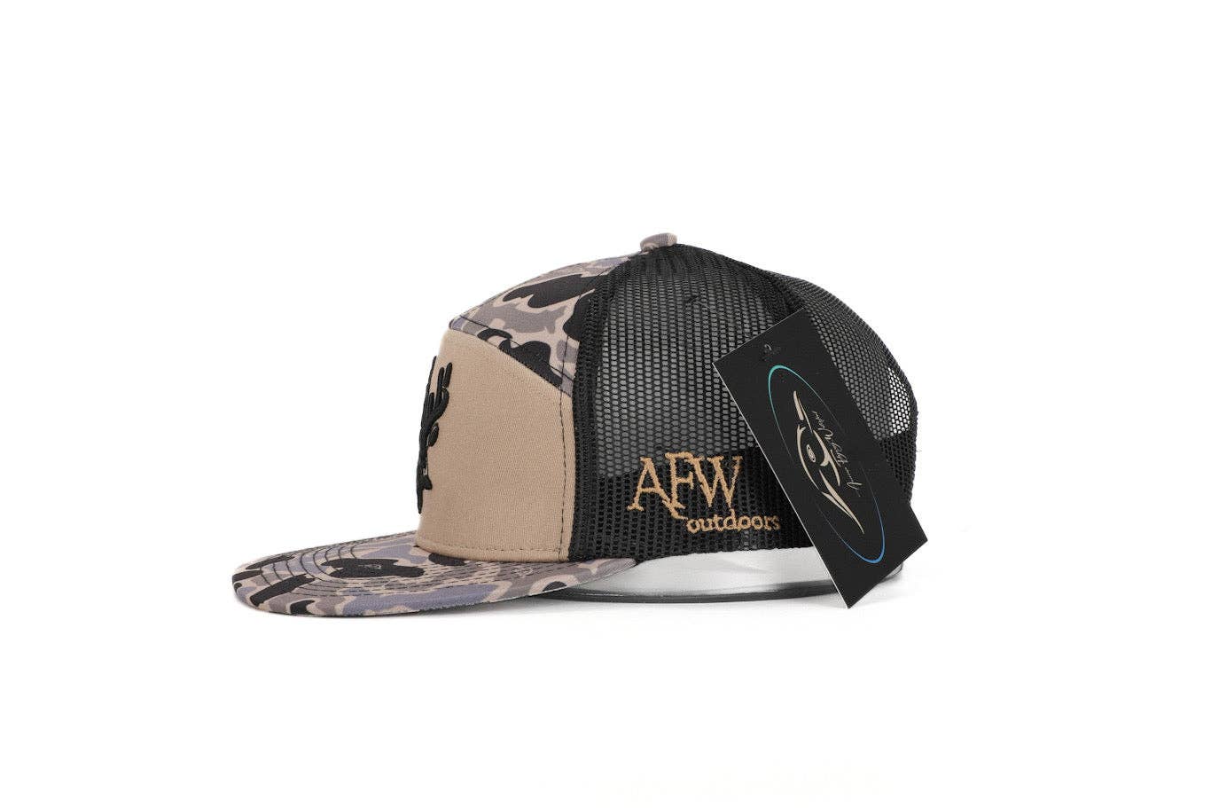 American Flyway Waterfowl - Youth 7 Panel Hardwoods-II 3 D Puff Deer Head w/ Black Mesh American Flyway Waterfowl