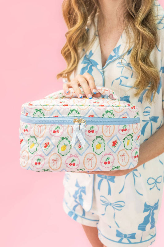 Rock Paper Scissors - Quilted Cosmetic Bag with Top Handle - Fruit Cocktail Rock Paper Scissors