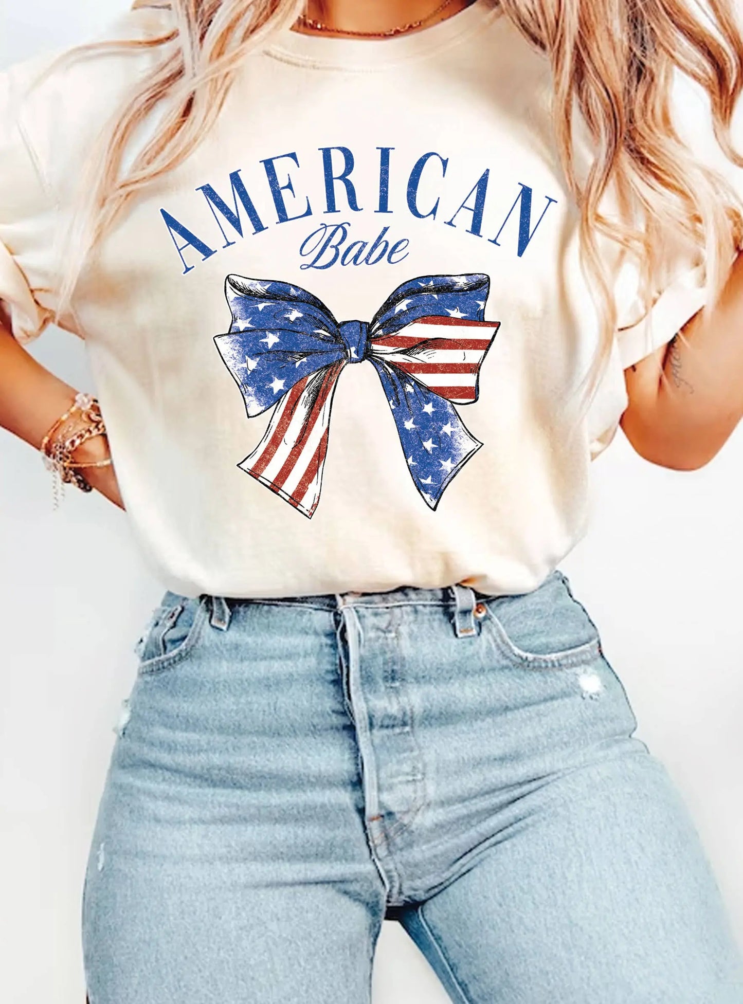 Rustee Clothing - AMERICAN BABE COQUETTE FLAG BOW GRAPHIC TSHIRTS Rustee Clothing