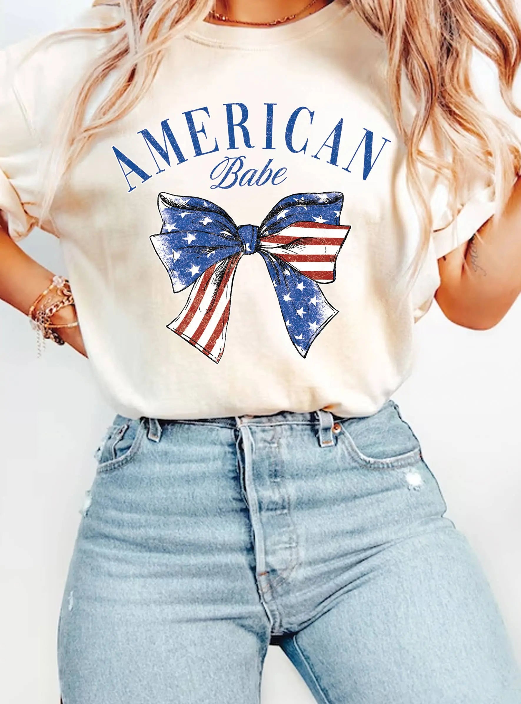 Rustee Clothing - AMERICAN BABE COQUETTE FLAG BOW GRAPHIC TSHIRTS Rustee Clothing