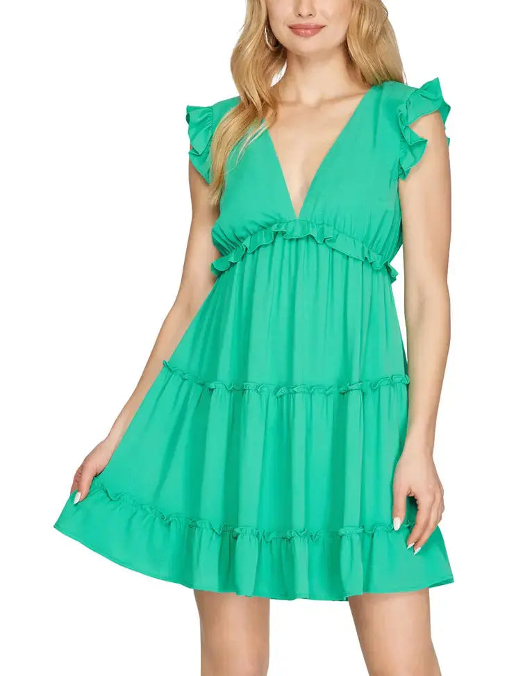 Ruffled Sleeve Woven Tiered Dress