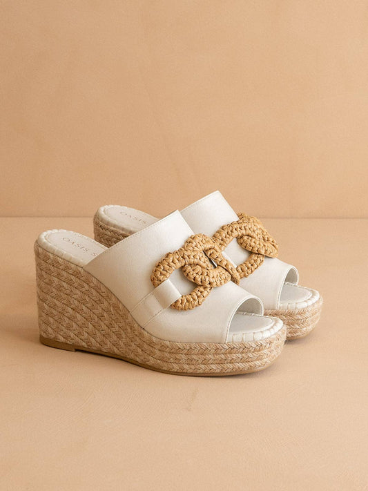 OASIS SOCIETY - The Aime | White Wedge Slide with Raffia Detail: WHITE / 9 OASIS SOCIETY