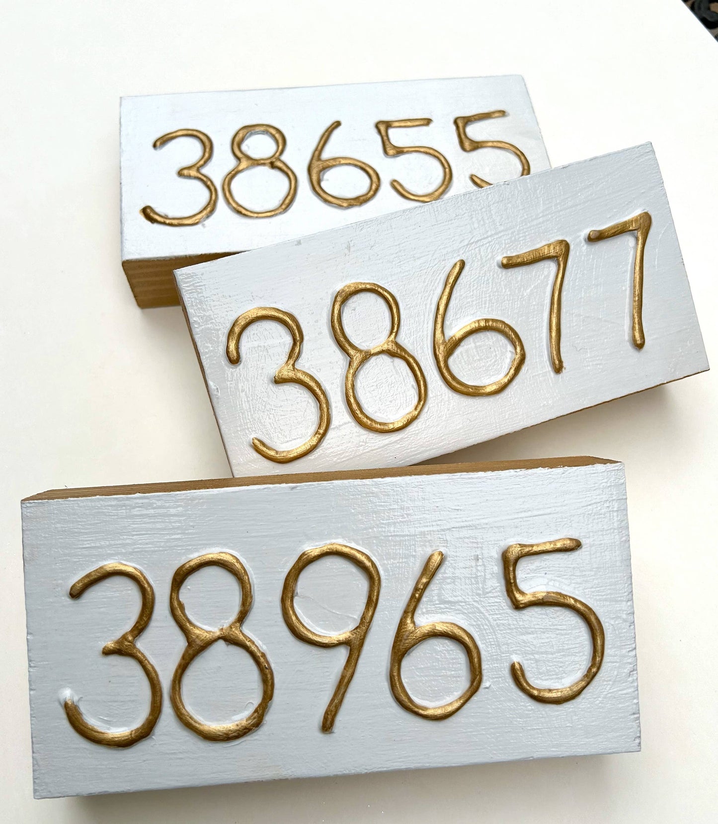 Coddiwomple - U.S. zip code - custom art block  hometown sports region : Farmhouse numbers (carved) Coddiwomple