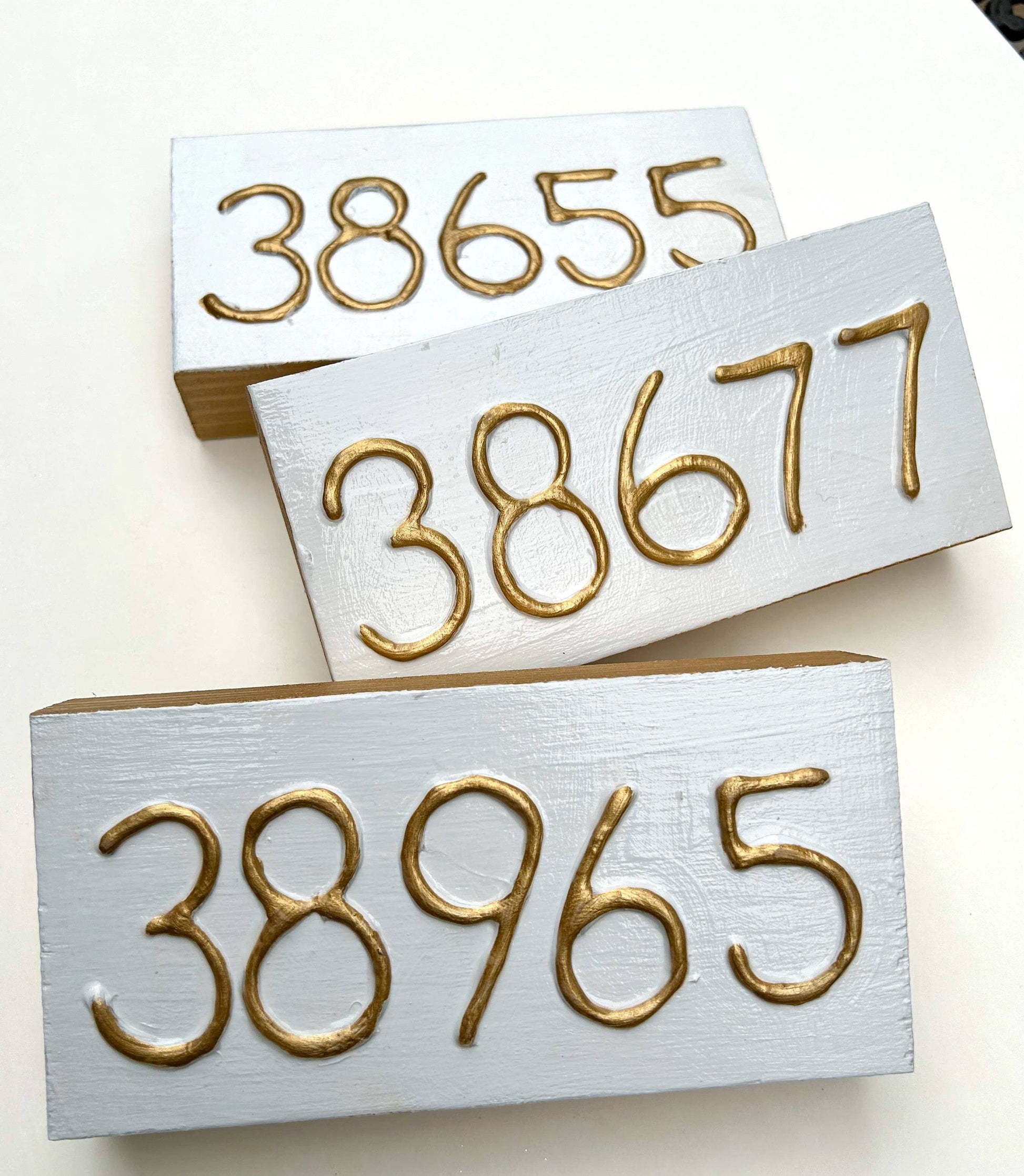 Coddiwomple - U.S. zip code - custom art block  hometown sports region : Farmhouse numbers (carved) Coddiwomple