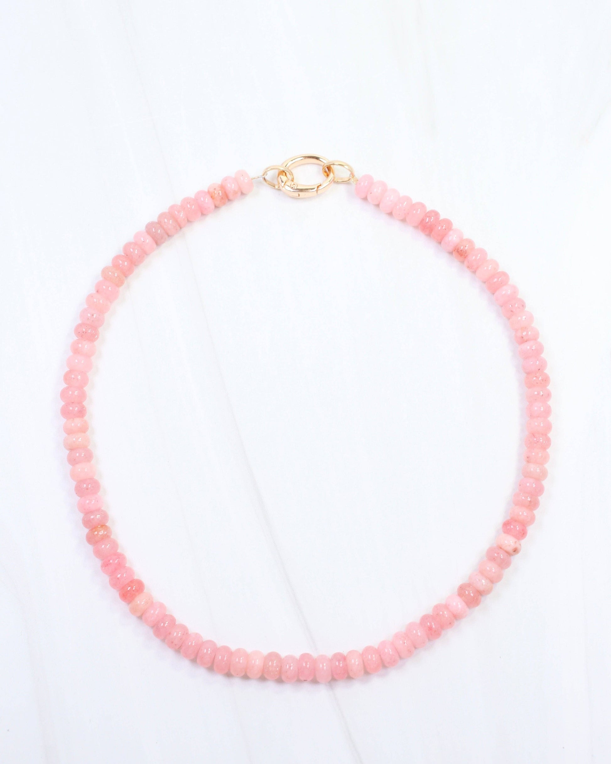 Caroline Hill - Gisela Stone Beaded Oval Clasp Necklace Pink: Default Caroline Hill