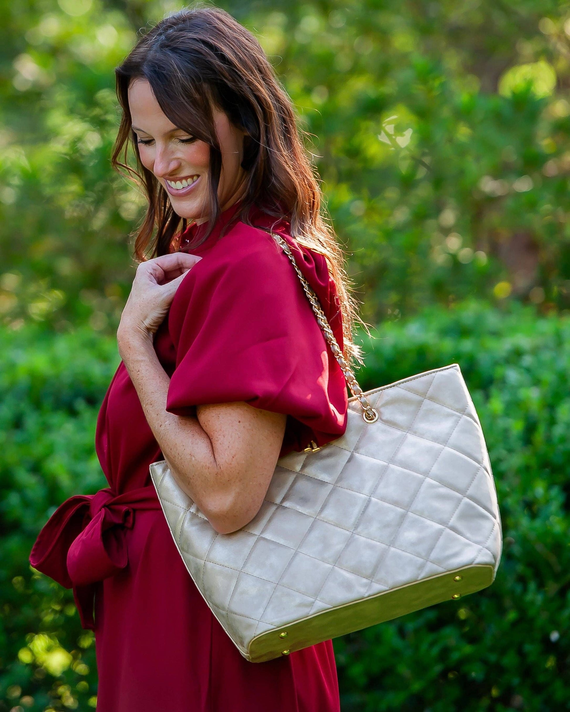 Caroline Hill Gold Shimmer LD Quentin Quilted Tote Caroline Hill