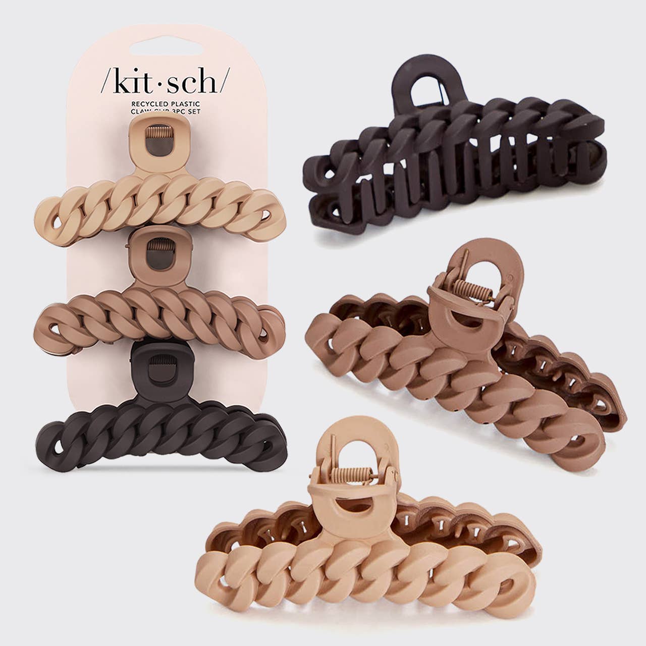 KITSCH - Eco-friendly Chain Claw Clip 3pc Set - Neutral KITSCH