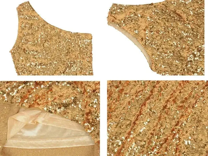 One Shoulder Sequin Stretchy Body Con Mini Dress