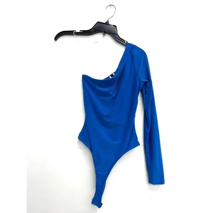 Solid One Shoulder Cut Out Long Sleeve Thong Lined Bodysuit