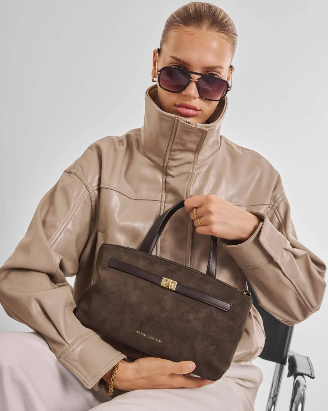 KATIE LOXTON ORIN TOP HANDLE CROSSBODY BAG | Bitter Chocolate Suedette / Bitter Chocolate KATIE LOXTON