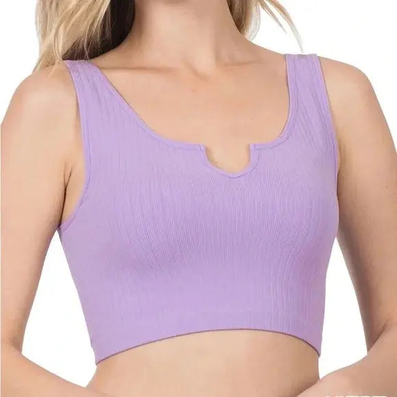 Ribbed Seamless Split Neck Crop Top