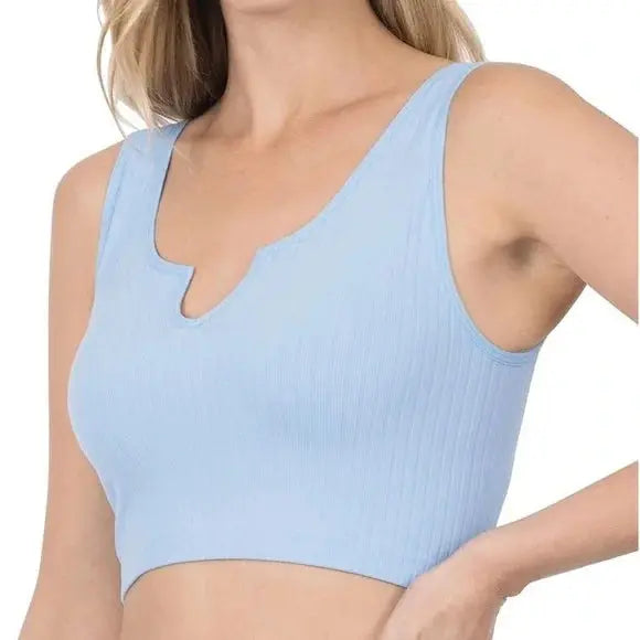 Ribbed Seamless Split Neck Crop Top