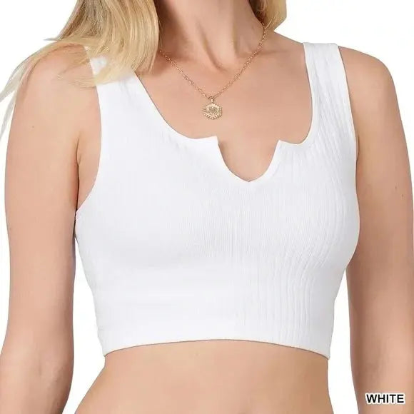 Ribbed Seamless Split Neck Crop Top