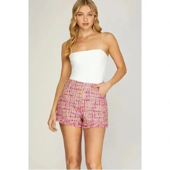 She + Sky Dazzled High Waisted Tweed Shorts