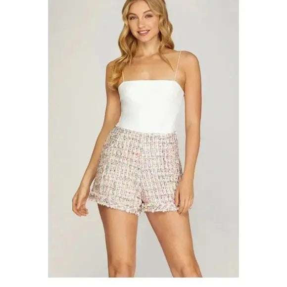 She + Sky Dazzled High Waisted Tweed Shorts