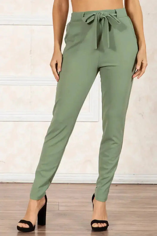 Womens Paperbag Waist Skinny Tie Dress Pants