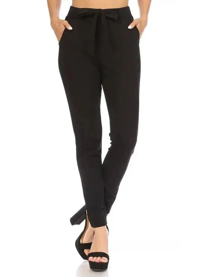 Womens Paperbag Waist Skinny Tie Dress Pants