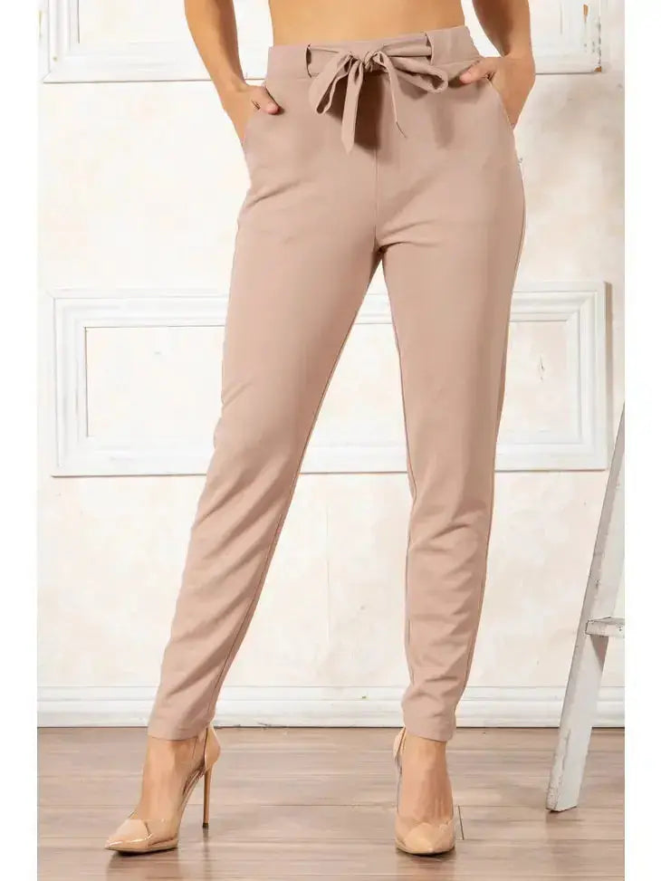 Womens Paperbag Waist Skinny Tie Dress Pants