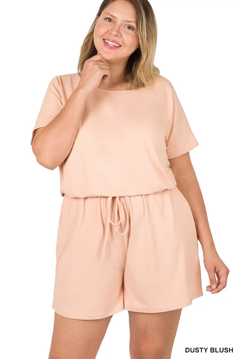 PLUS BRUSHED DTY ROMPER WITH POCKETS zenana