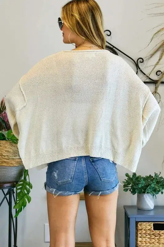 Contemporary Loose Fit Boat Neck Oversized Pocket Sweater