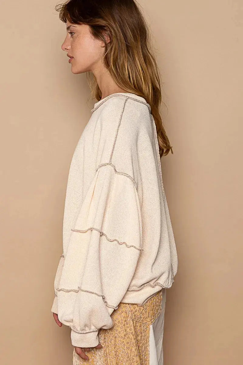 Cut Sew Sweater Knit Exposed Seam Sweatshirt