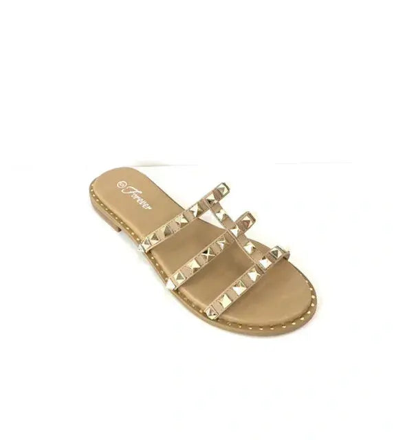 Studded Rhinestone Glossy Slip on Sandals