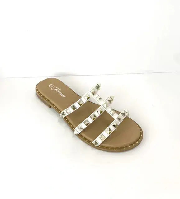 Studded Rhinestone Glossy Slip on Sandals