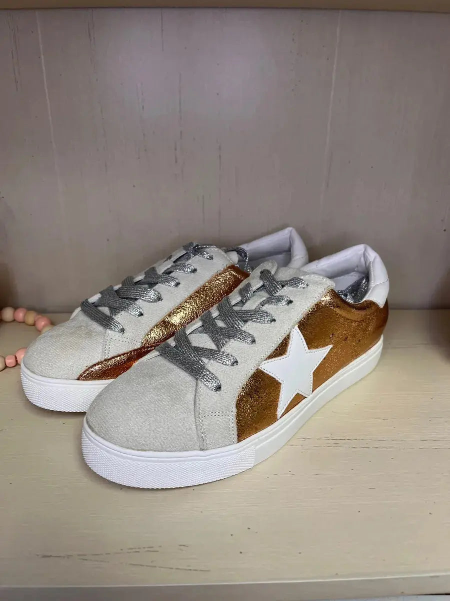 Metallic Star Pattern Multi Color Lace-up Sneakers