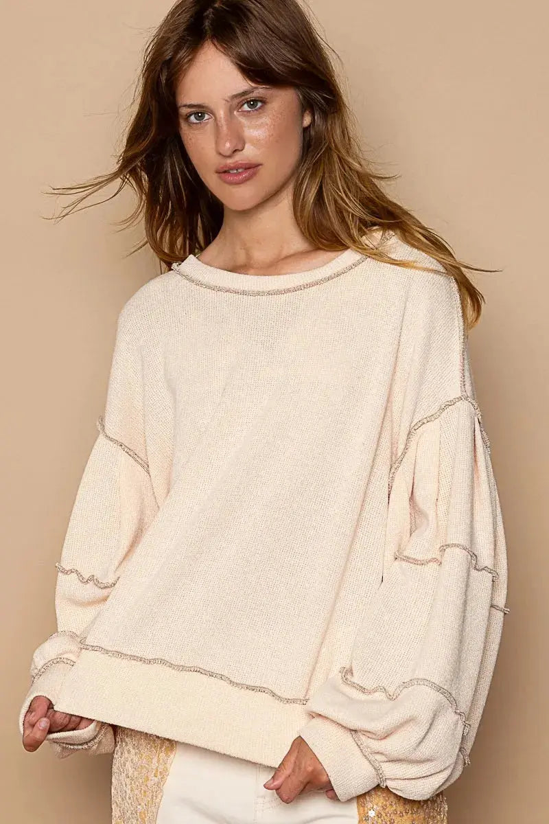 Cut Sew Sweater Knit Exposed Seam Sweatshirt