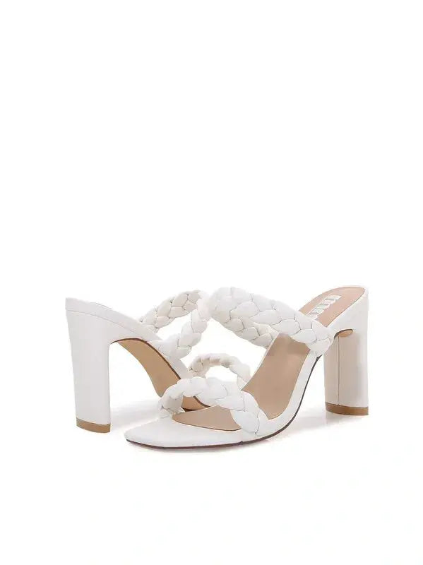 White Double Braided Strap High Chunky Heeled Sandals