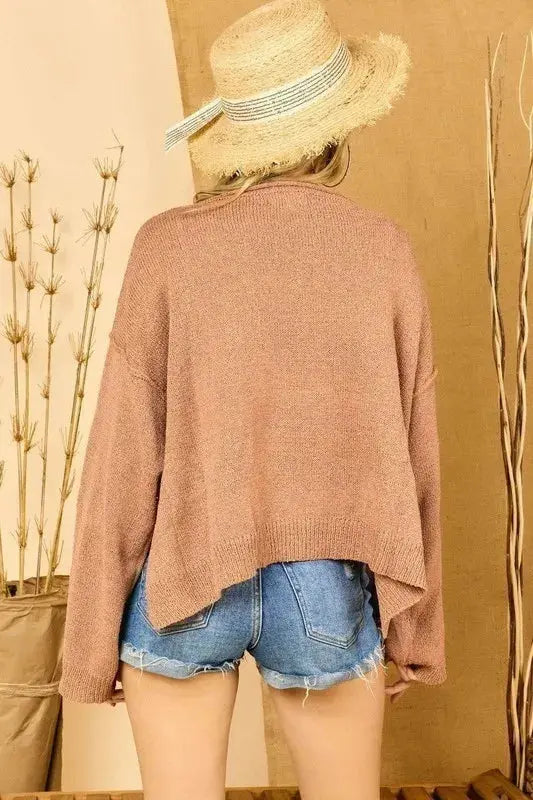 Contemporary Loose Fit Boat Neck Oversized Pocket Sweater