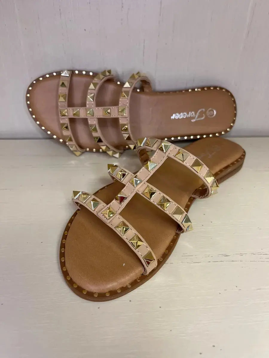 Studded Rhinestone Glossy Slip on Sandals