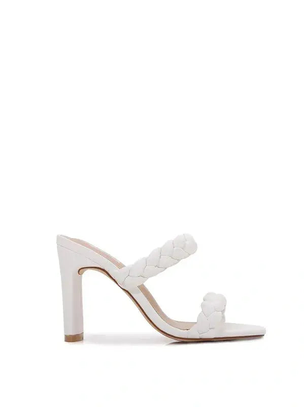 White Double Braided Strap High Chunky Heeled Sandals